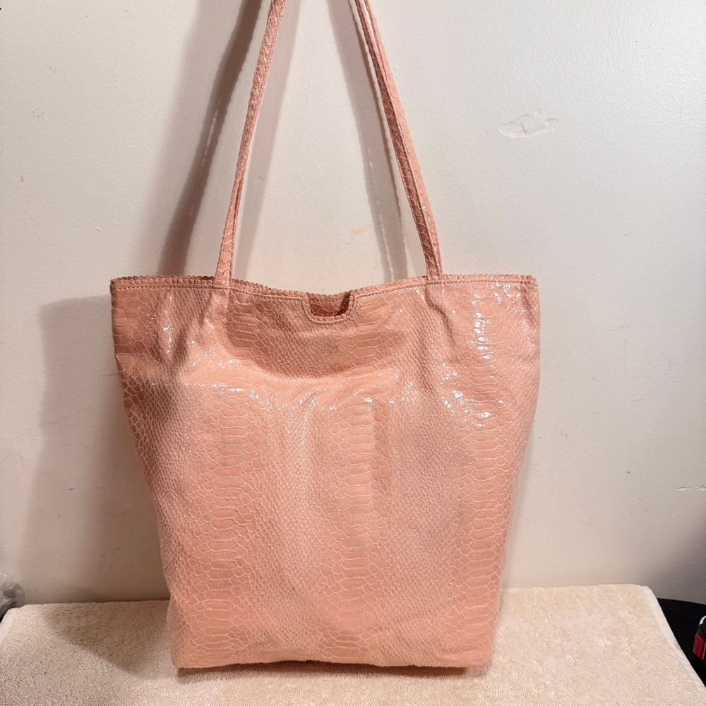 Carlos Falchi Women's Peach Pink Faux Snakeskin Tote Shoulder Bag